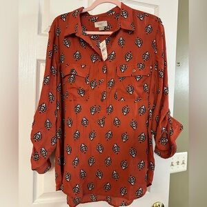 LOFT Outlet Rust Patterned Blouse